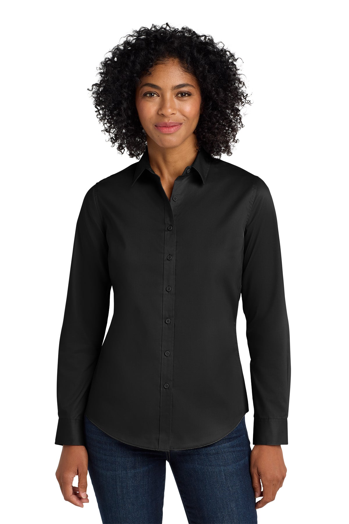 Ladies Long Sleeve Button Down Shirt (Port Authority L663) - embroidered left chest logo