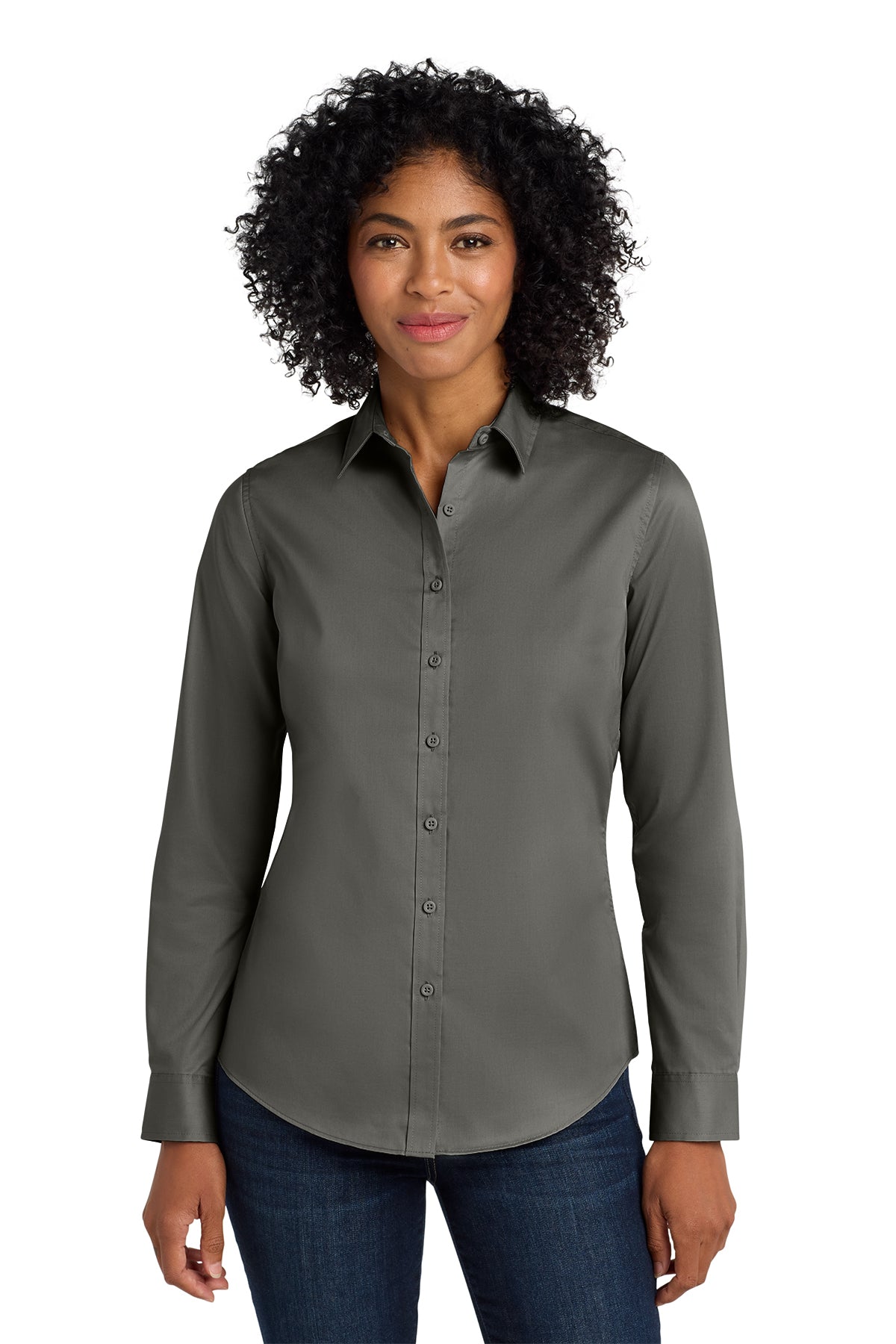 Ladies Long Sleeve Button Down Shirt (Port Authority L663) - embroidered left chest logo
