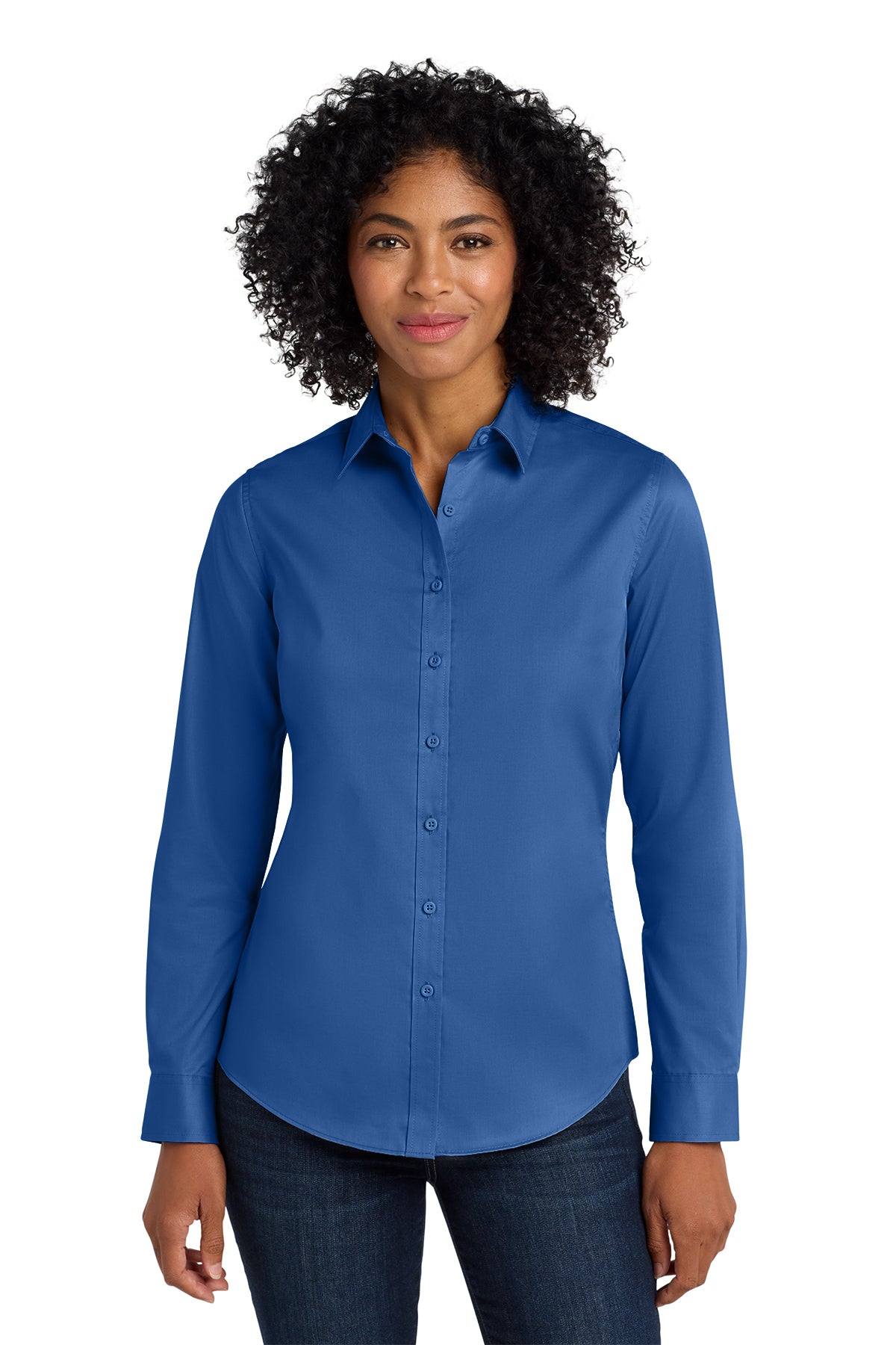 Ladies Long Sleeve Button Down Shirt (Port Authority L663) - embroidered left chest logo