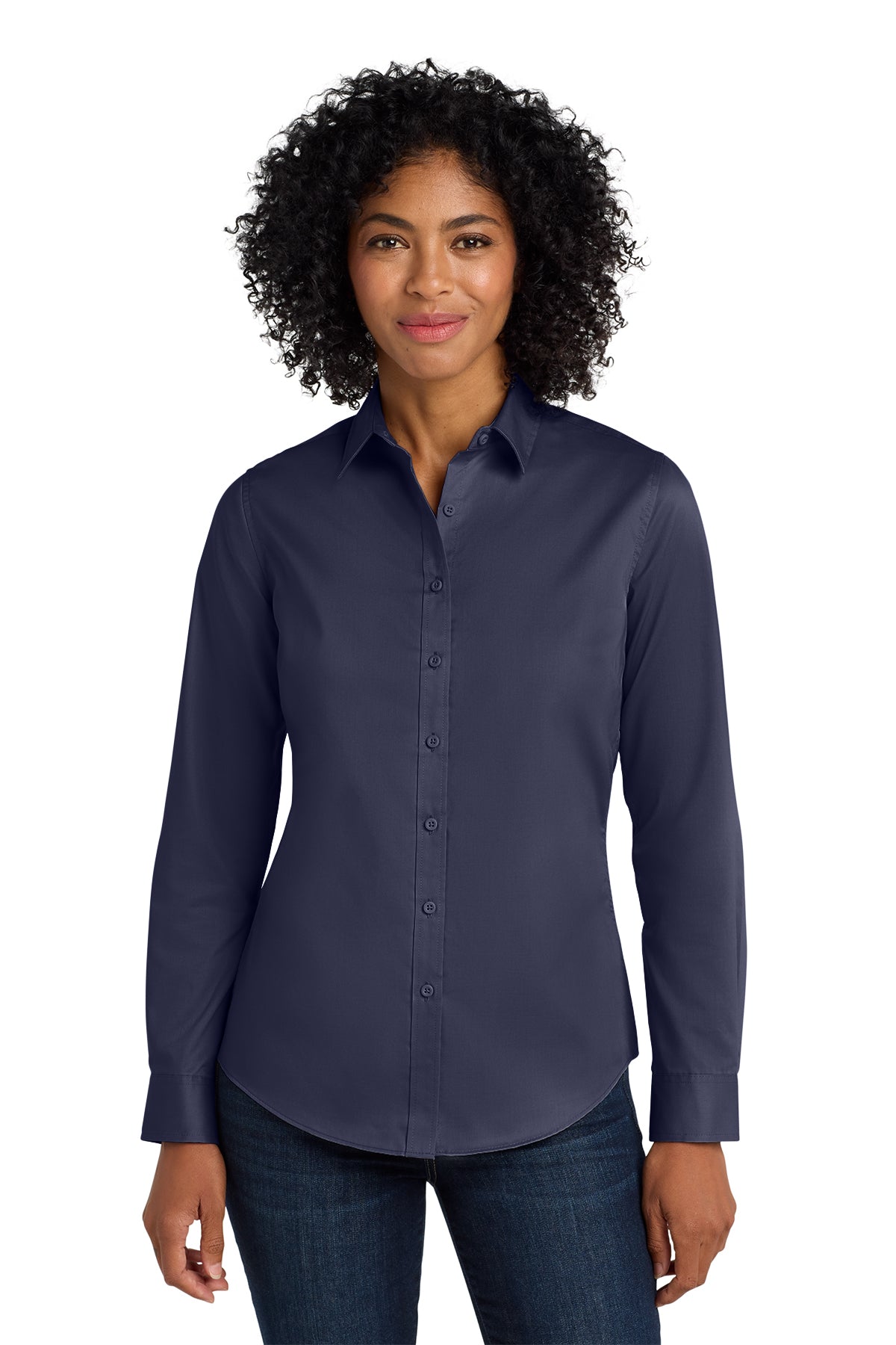 Ladies Long Sleeve Button Down Shirt (Port Authority L663) - embroidered left chest logo