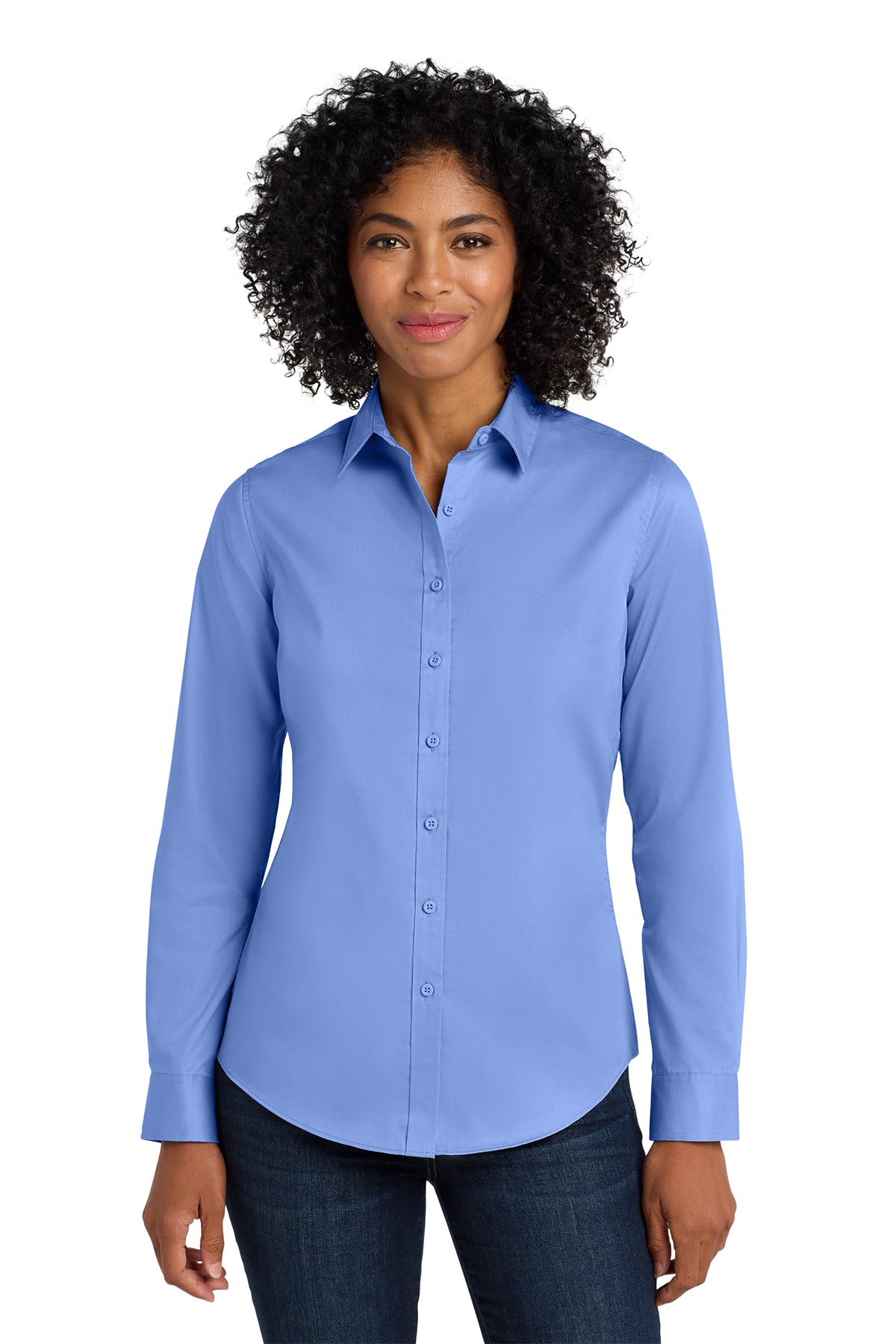 Ladies Long Sleeve Button Down Shirt (Port Authority L663) - embroidered left chest logo