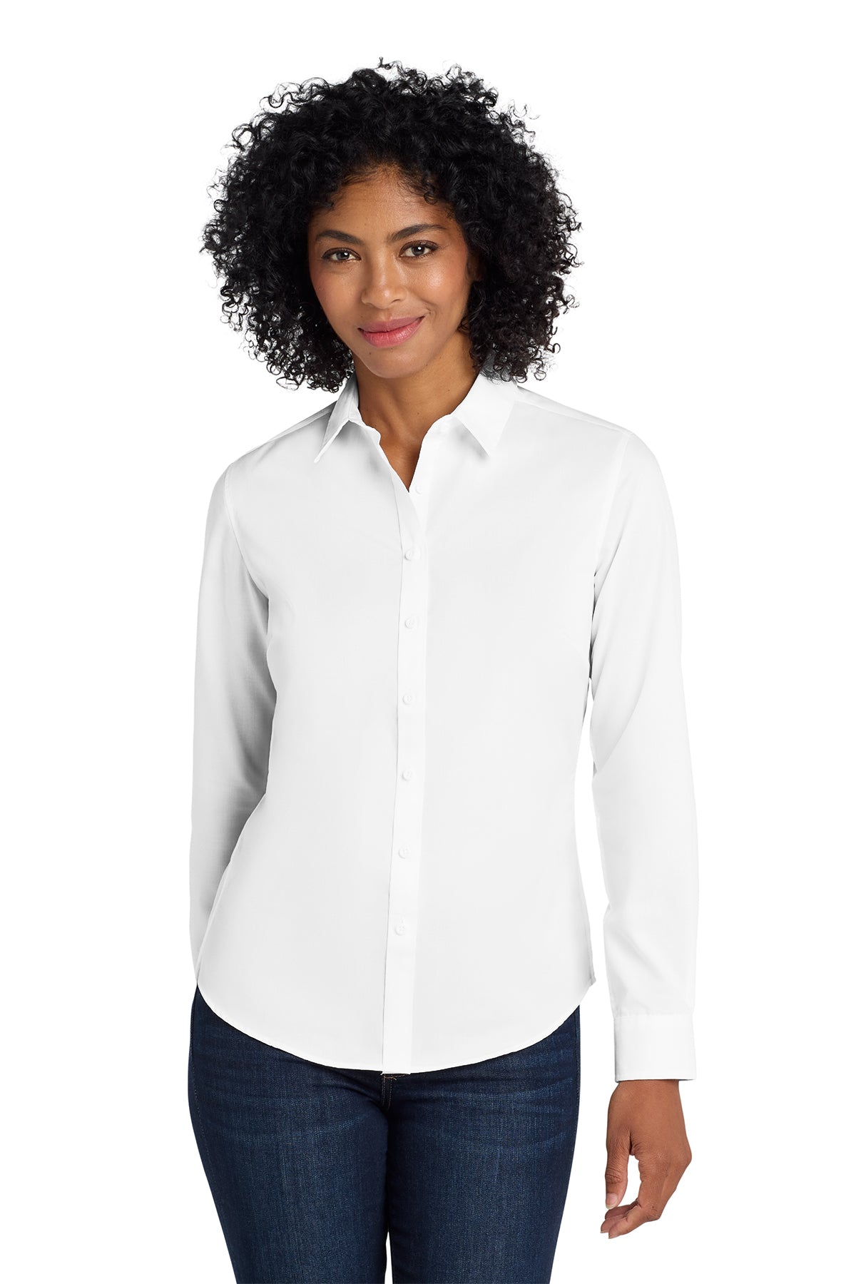 Ladies Long Sleeve Button Down Shirt (Port Authority L663) - embroidered left chest logo