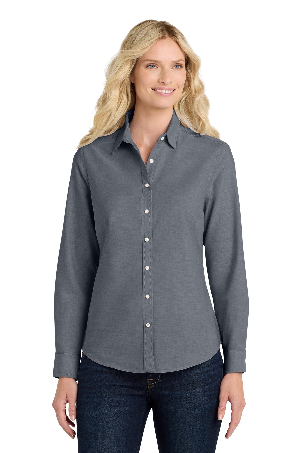 Ladies Long Sleeve Button Down Shirt (Port Authority L658) -embroidered left chest logo