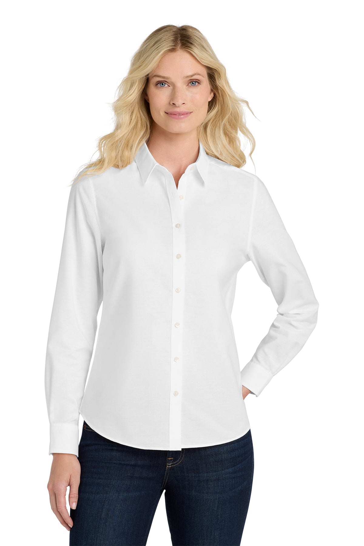 Ladies Long Sleeve Button Down Shirt (Port Authority L658) -embroidered left chest logo