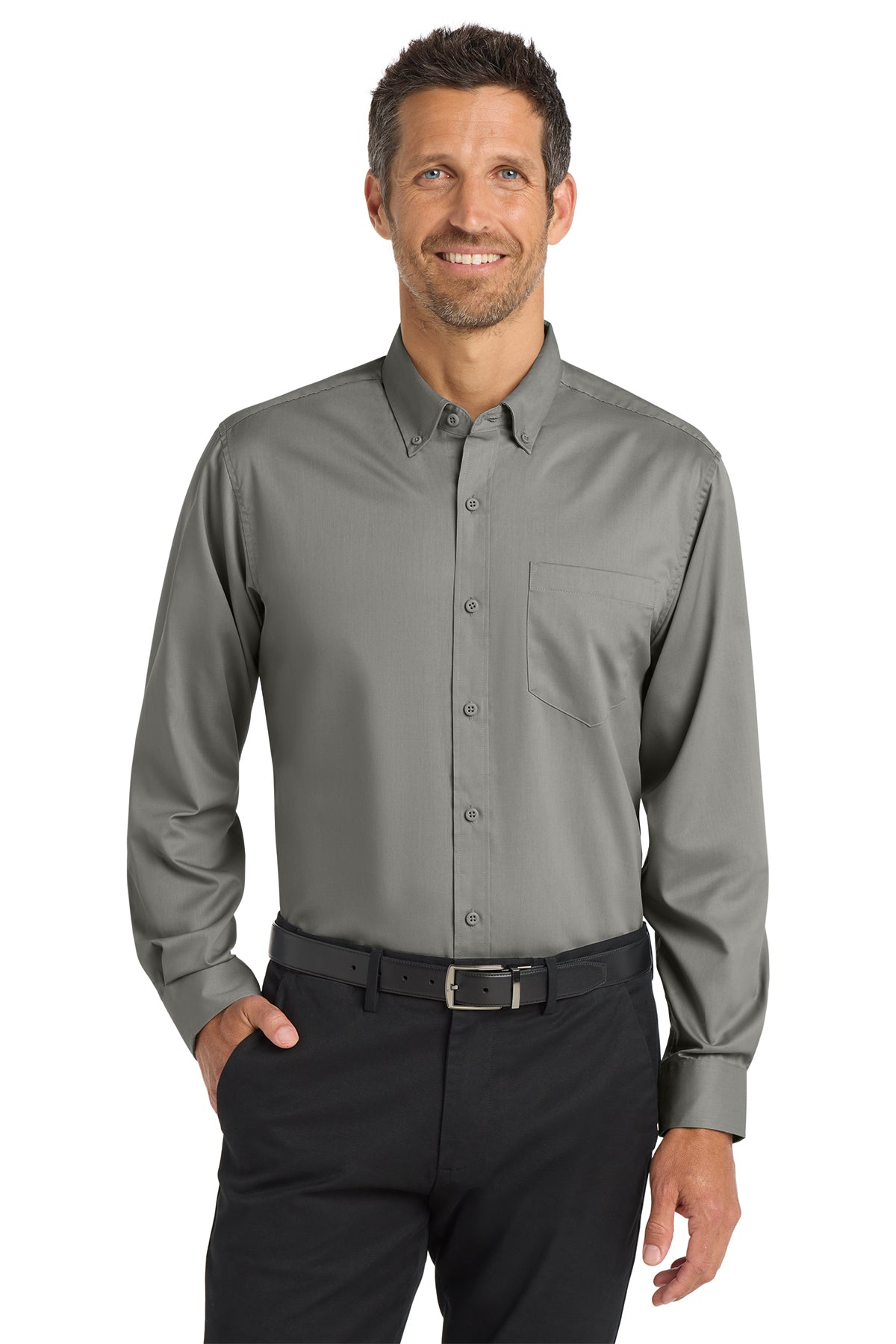 Long Sleeve Button Down Shirt (Port Authority S663) - embroidered left chest logo